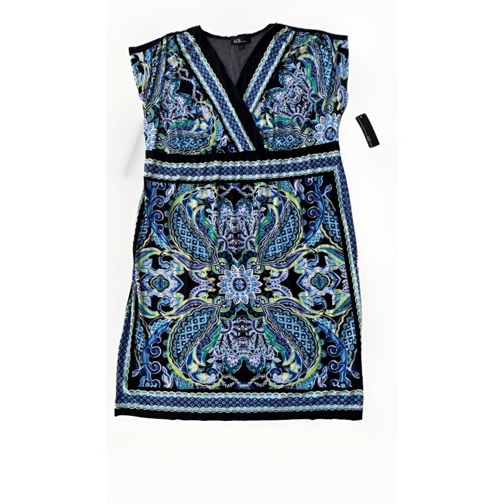 AGB Woman Paisley V-Neck Cap Sleeve Dress 1X NWT Made in USA - Picture 12 of 13